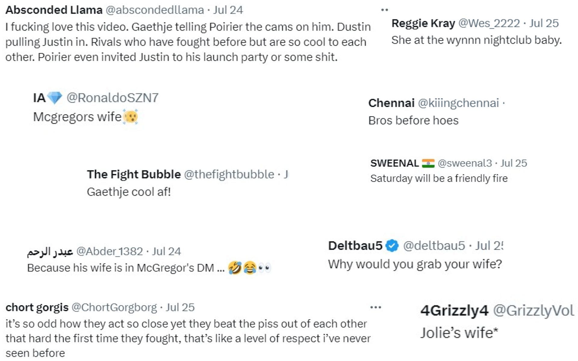 Screenshot of fan reactios to Poirier and Gaethje crowd cam